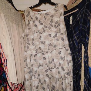 NWT 20W BEIGE PRINT SLEEVELESS DRESS FIT AND FLARE ANNE KLEIN 98% COTTON